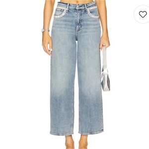Rag & Bone Andi Embellished Ankle-Length Wide-Leg Jeans in Pacific With Jewel